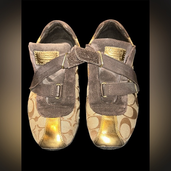Coach Shoes - Coach Kyrie Signature Jacquard Sneakers - Khaki/Gold - Women’s Size 7 Authentic